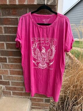 Hrt & Luv Ladies L (Long) Mineral Washed Free Bird Graphic Tee - Pink